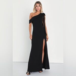 Lulus Stepped Out Stunning Black One-Shoulder Mermaid Maxi Dress